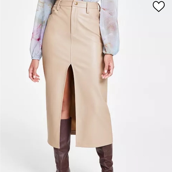 Steve Madden Dresses & Skirts - BRAND NEW Steve Madden faux leather midi skirt with middle slit, size 4